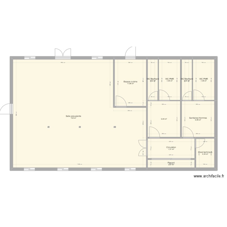 Salle en modulaires - achat. Plan de 11 pièces et 169 m2