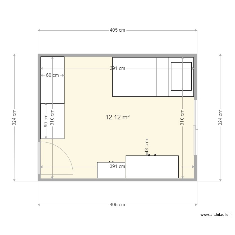 Chambre Noémie 1. Plan de 1 pièce et 12 m2