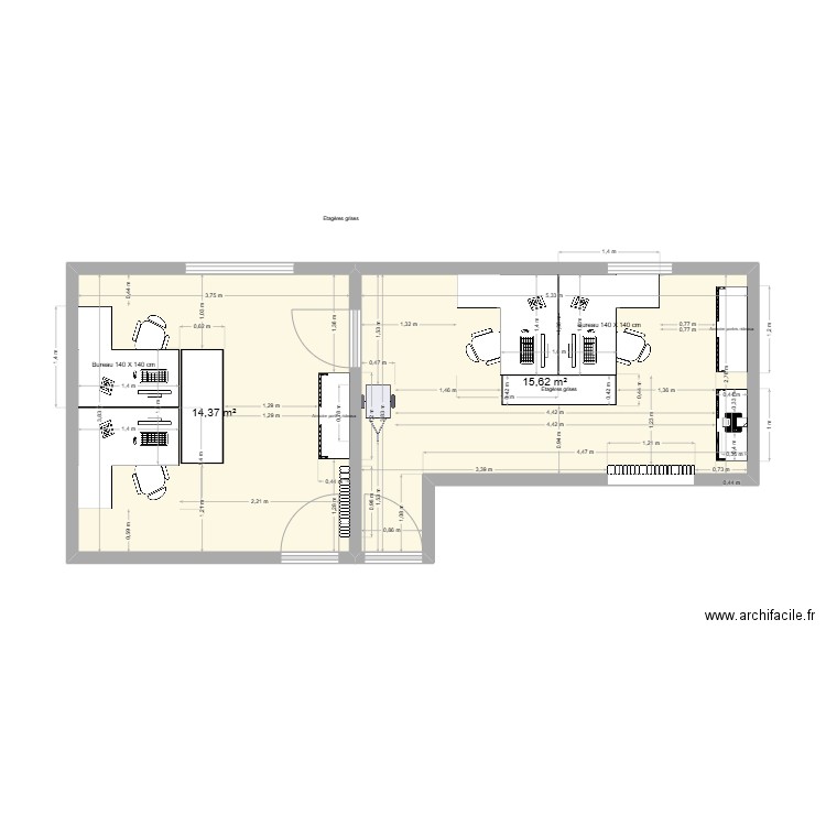 Bureau DIM3. Plan de 2 pièces et 30 m2