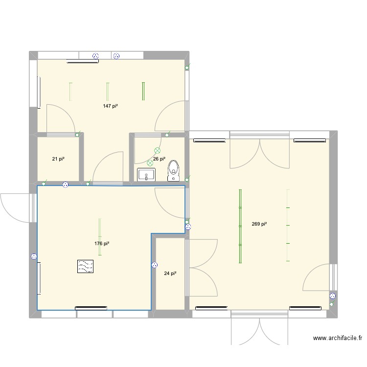 Local Braves. Plan de 6 pièces et 62 m2