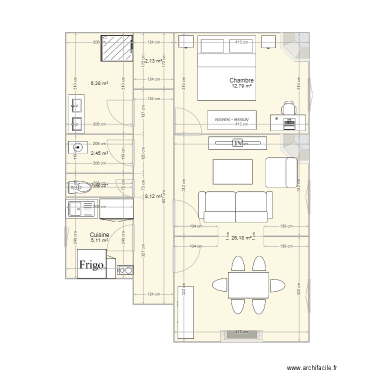 AD_2. Plan de 8 pièces et 65 m2