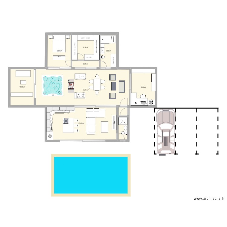 PIERRE  2 X (8X4=32) = 64  M2 + 2 X (3X4=12)=24 M2  ......................... Plan de 8 pièces et 116 m2