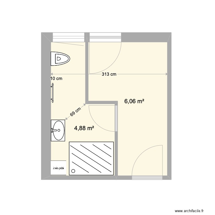 MAX 3. Plan de 2 pièces et 11 m2