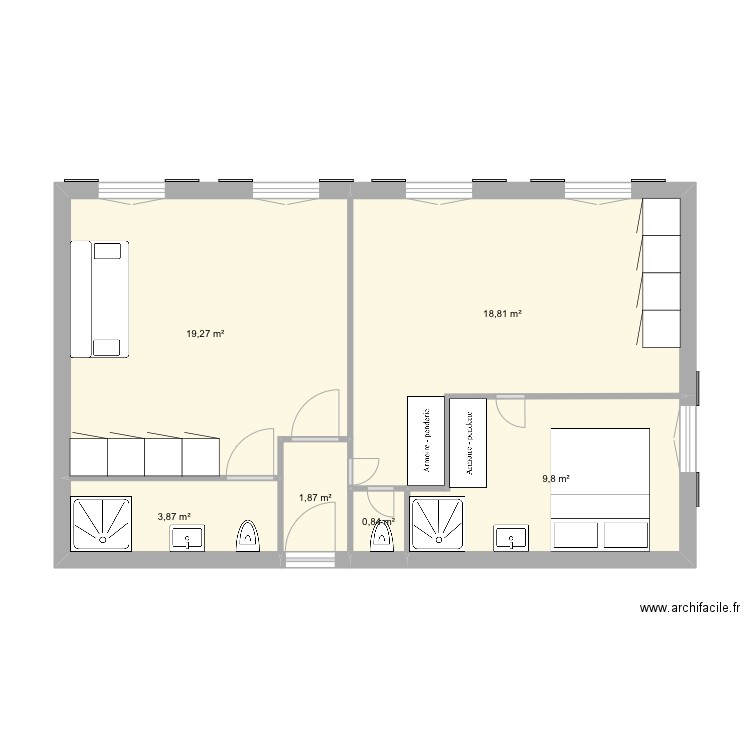 Guisol V3. Plan de 6 pièces et 54 m2