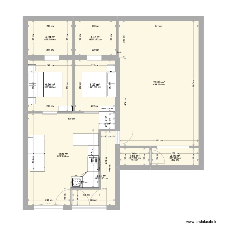 RDC APRES. Plan de 9 pièces et 80 m2