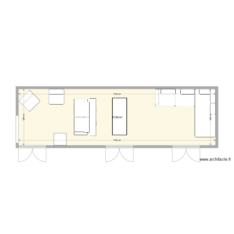 Chiberta salon. Plan de 1 pièce et 38 m2