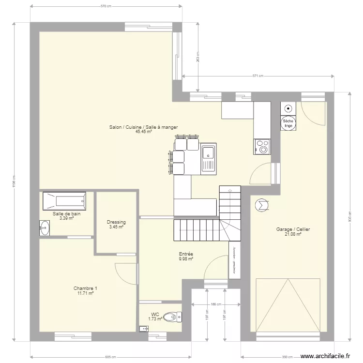 Etage 3 chambres cuisine agrandie. Plan de 