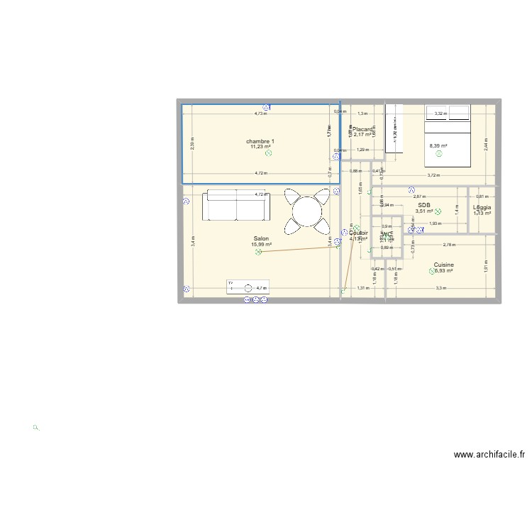 APPART ANCIEN V1. Plan de 9 pièces et 54 m2