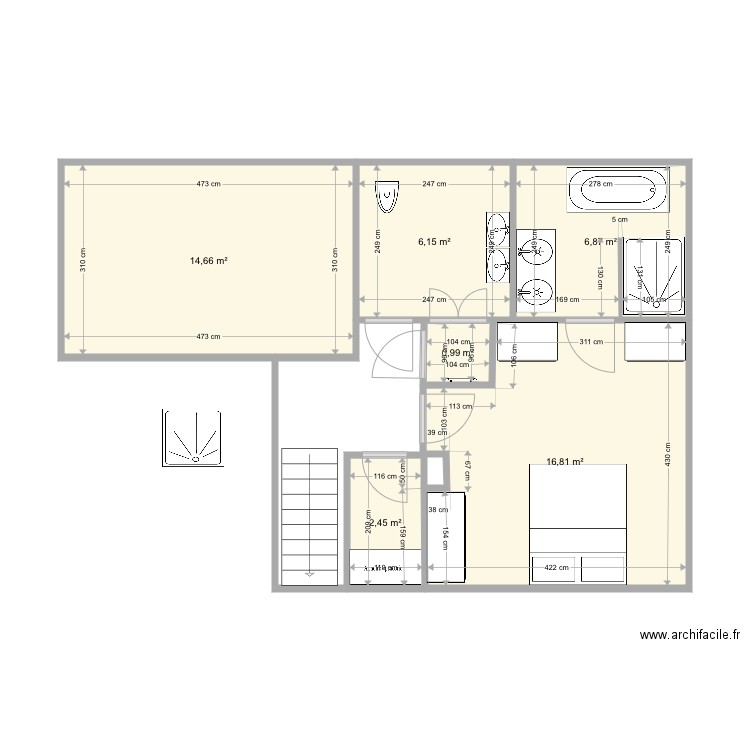 Sandra et Eric v03. Plan de 6 pièces et 48 m2