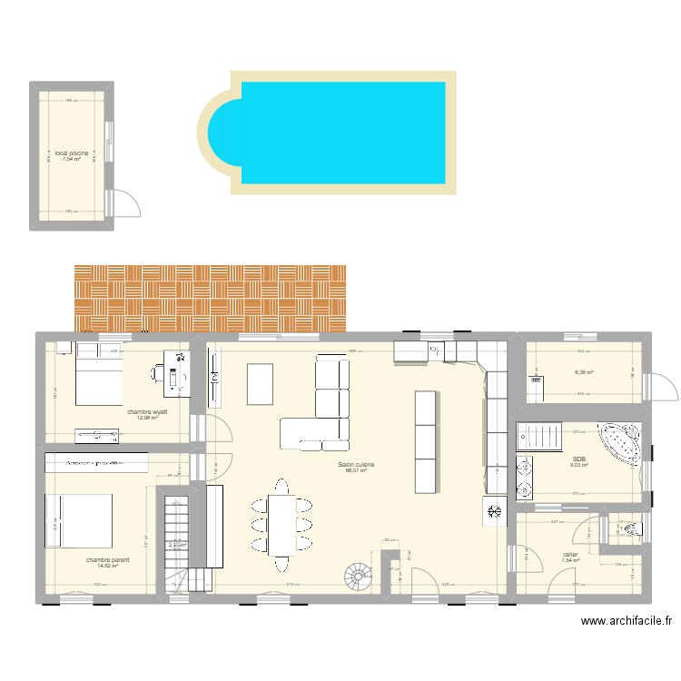 rdc V2. Plan de 9 pièces et 128 m2