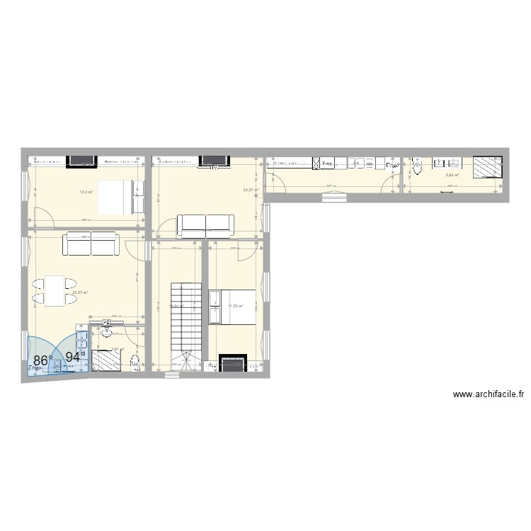 ETAGE 1 NOV 2021. Plan de 7 pièces et 90 m2