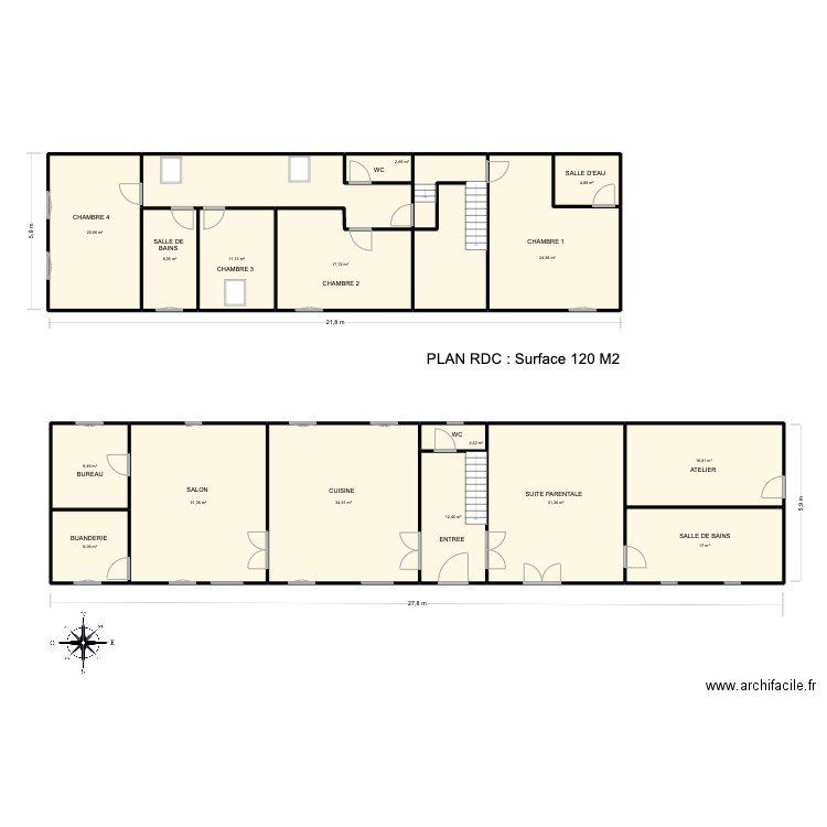 Plan Etage HF. Plan de 18 pièces et 291 m2