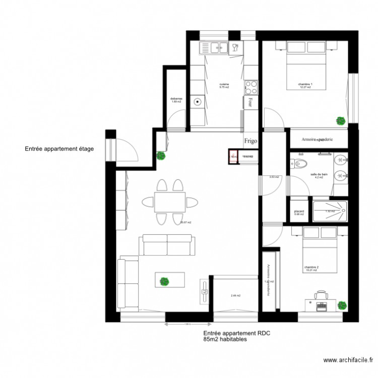 Appartement RDC uniquement. Plan de 0 pièce et 0 m2