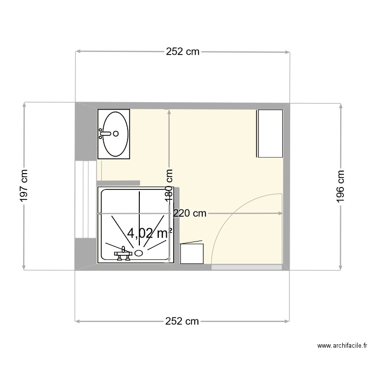 Salle de bain Malavieille. Plan de 1 pièce et 4 m2