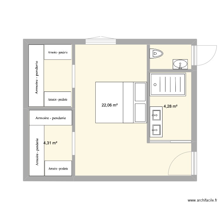 CHAMBRE. Plan de 3 pièces et 31 m2