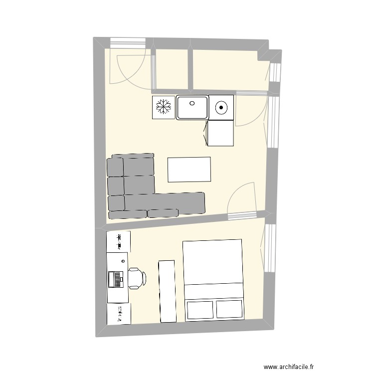 plan aménagé. Plan de 4 pièces et 23 m2