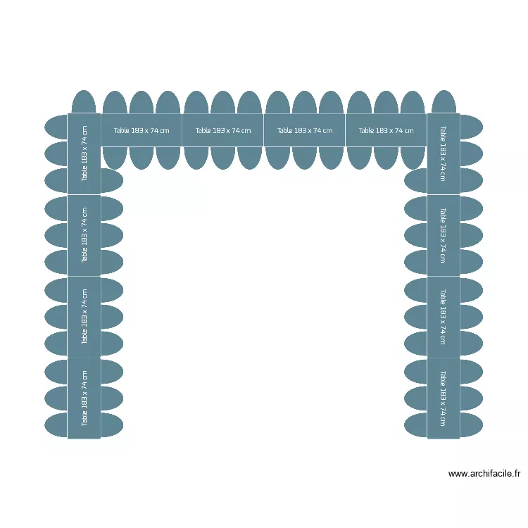 Implantation tables rect 70 pers en U. Plan de Implantation tables rect 70 pers en U. Plan de
