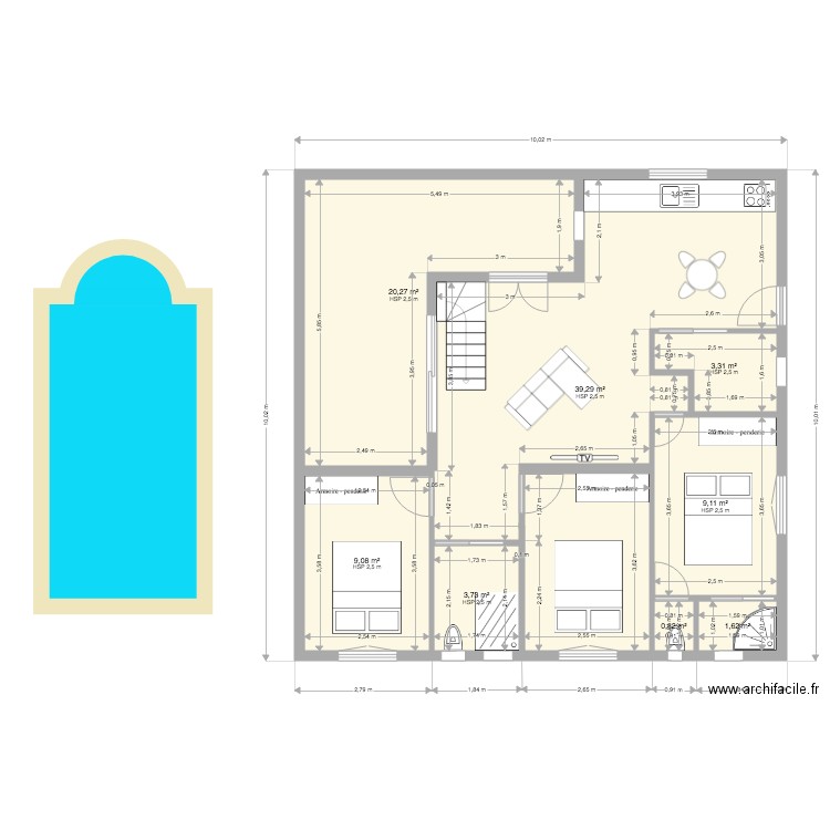Plan Maison DUTEAU 2 10x10m. Plan de 0 pièce et 0 m2