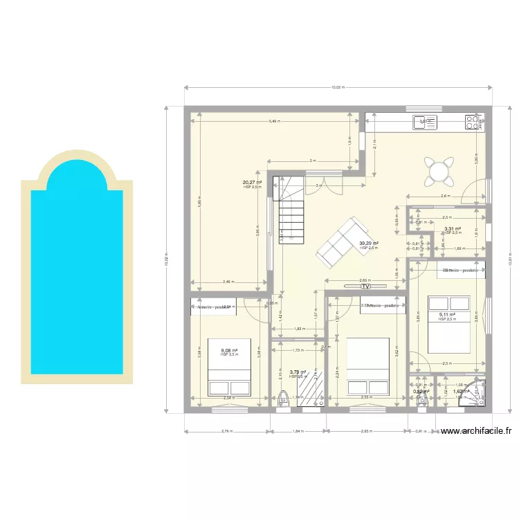 Plan Maison DUTEAU 2 10x10m. Plan de 