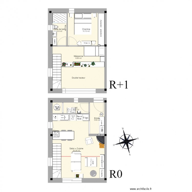 Appart dav et marjo OK. Plan de 8 pièces et 65 m2