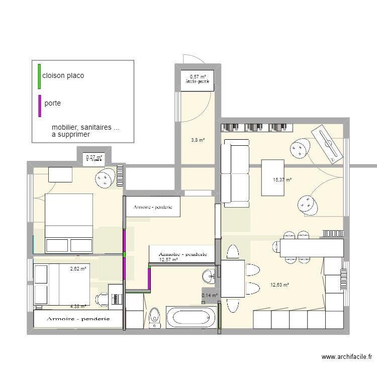 projet 1 de gaulle 2022 04 12 2222. Plan de 10 pièces et 44 m2