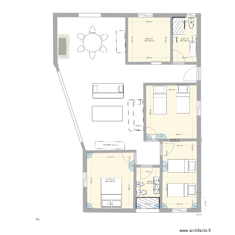 Marina 3. Plan de 5 pièces et 52 m2