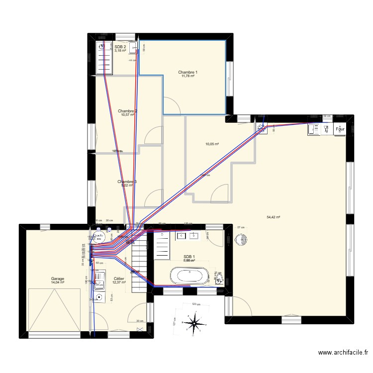 Plomberie. Plan de 9 pièces et 134 m2