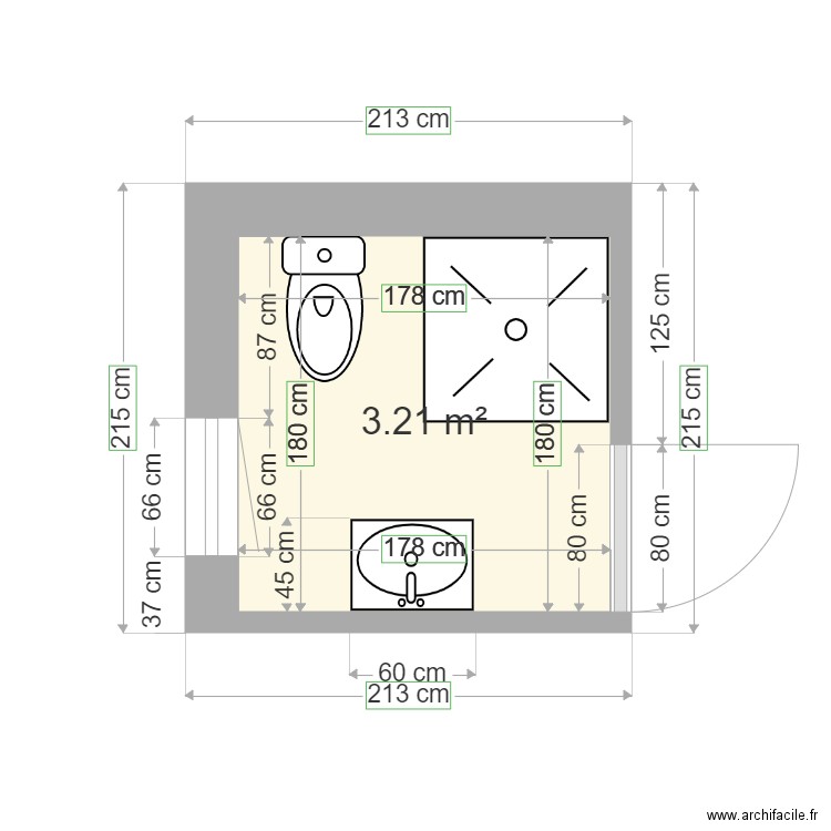 CHAIX Douche Montboucher. Plan de 1 pièce et 3 m2