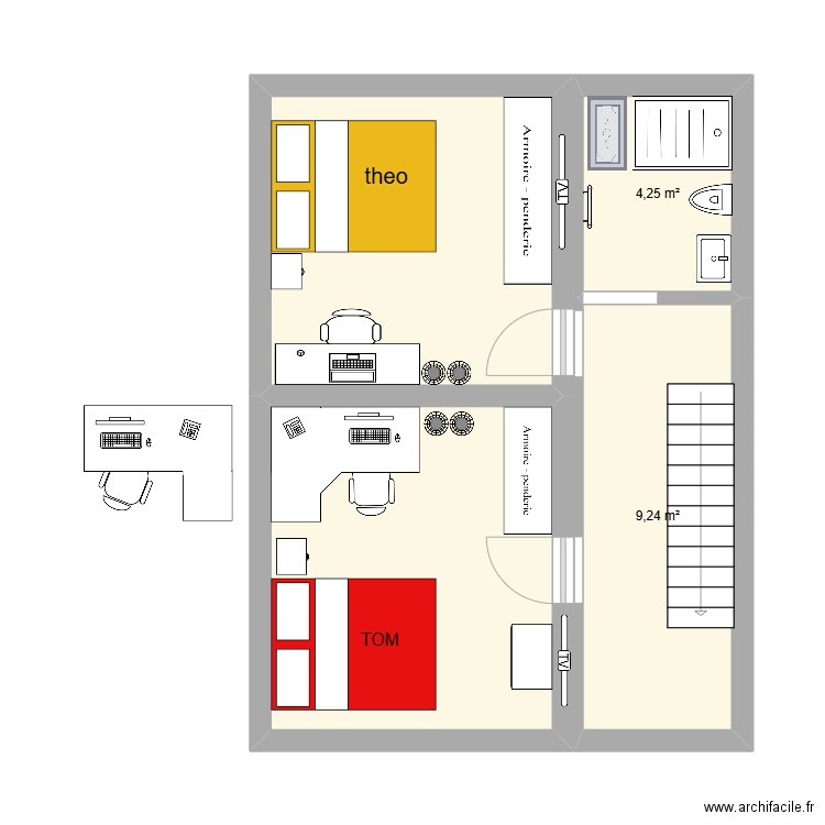 tom et theo. Plan de 4 pièces et 39 m2