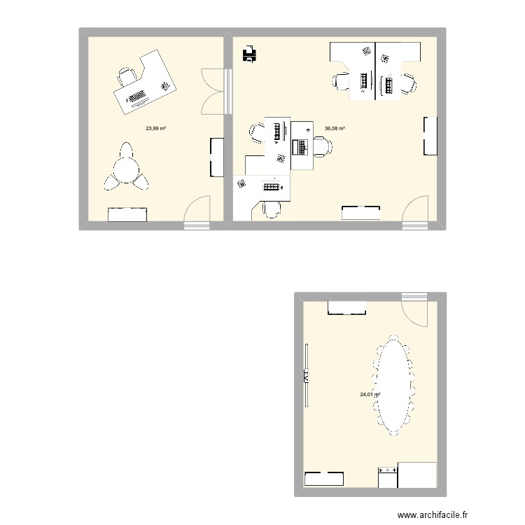 Bureau 2021. Plan de 3 pièces et 84 m2