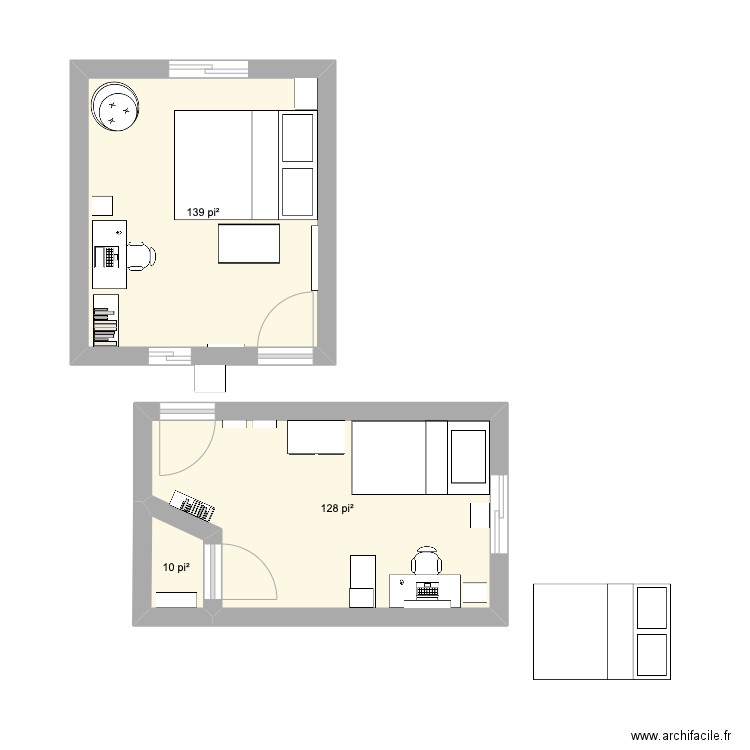 Chambre à Justine. Plan de 3 pièces et 26 m2