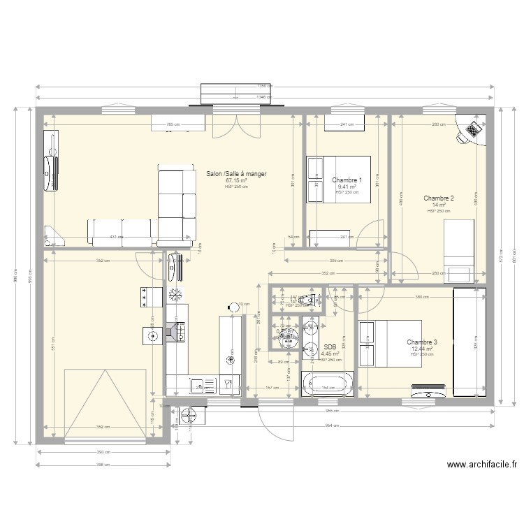 La MAISON avec les cotes 1. Plan de 0 pièce et 0 m2