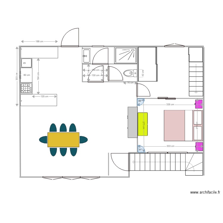 Projet étage 1 variante   cuisine en u. Plan de 0 pièce et 0 m2