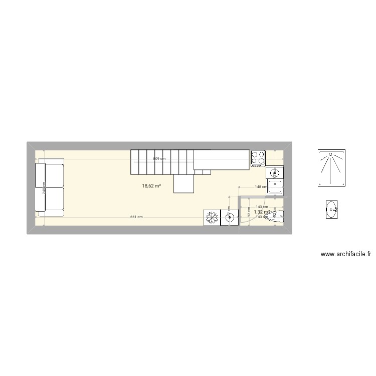 Cabane 6. Plan de 5 pièces et 42 m2