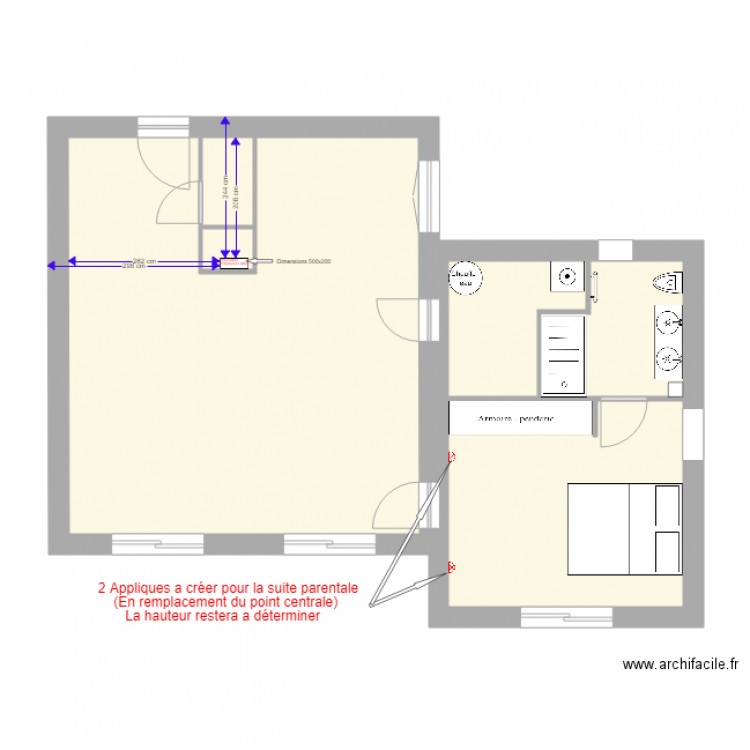 plan modif chambre parentale. Plan de 0 pièce et 0 m2