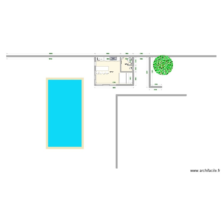 Abris piscine. Plan de 2 pièces et 22 m2