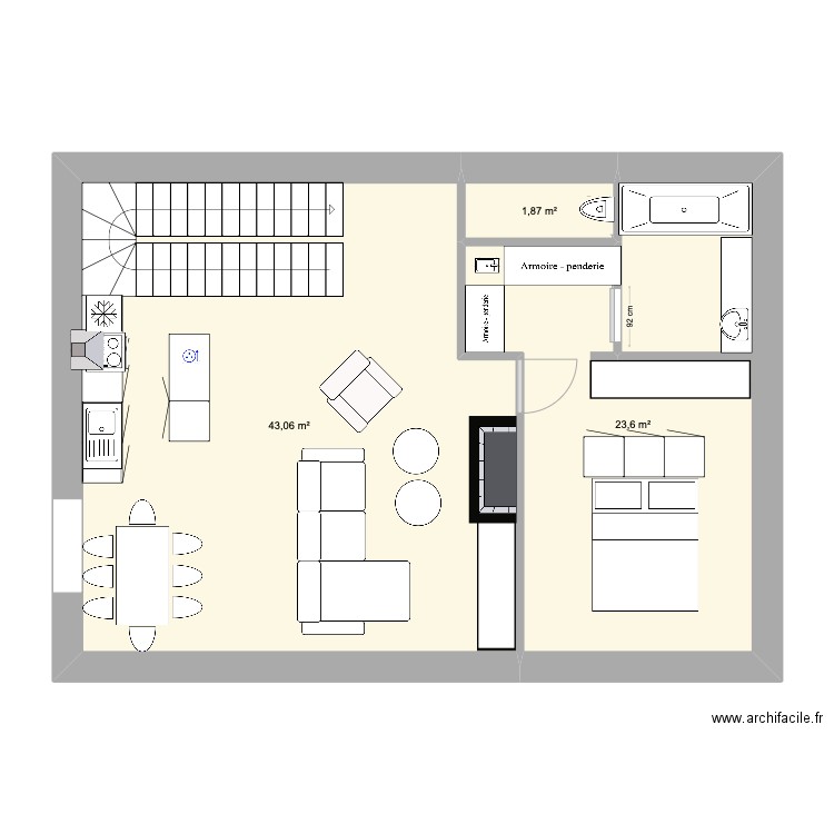 NewTac RDJ 3. Plan de 3 pièces et 69 m2