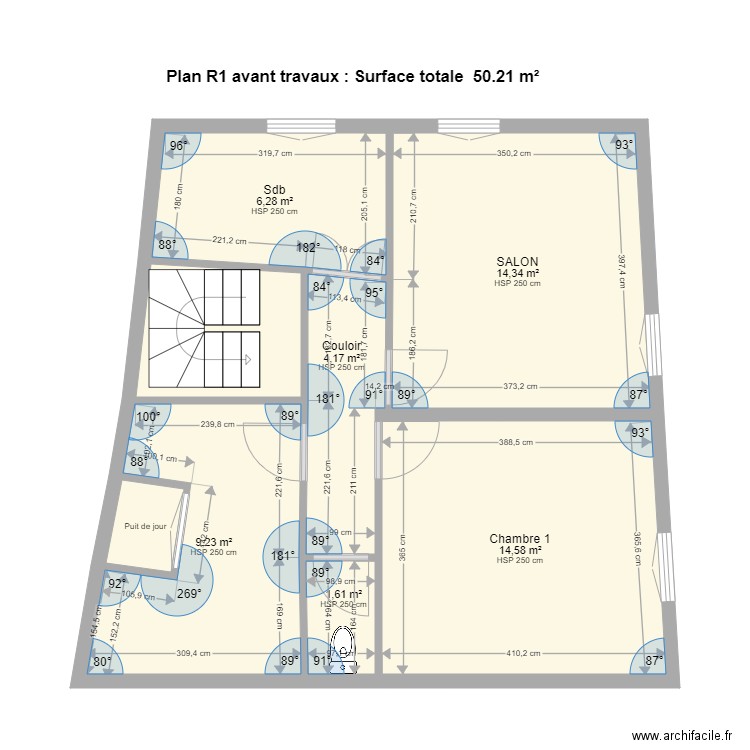 PAMIERS3 R1 avant travaux. Plan de 8 pièces et 56 m2