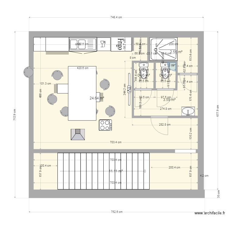 plan cuisine et wc MVO. Plan de 6 pièces et 44 m2