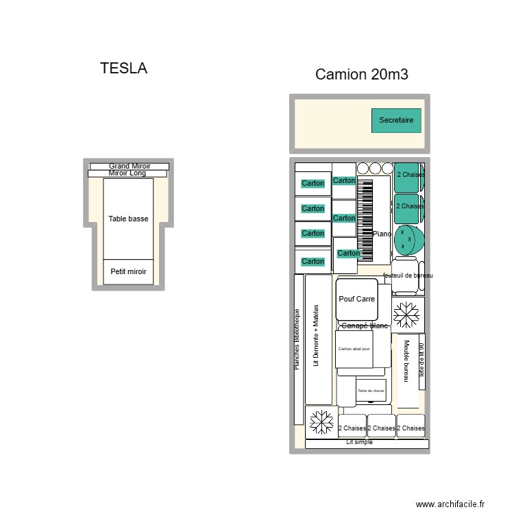 demenagement Nice sept 2023. Plan de 3 pièces et 14 m2