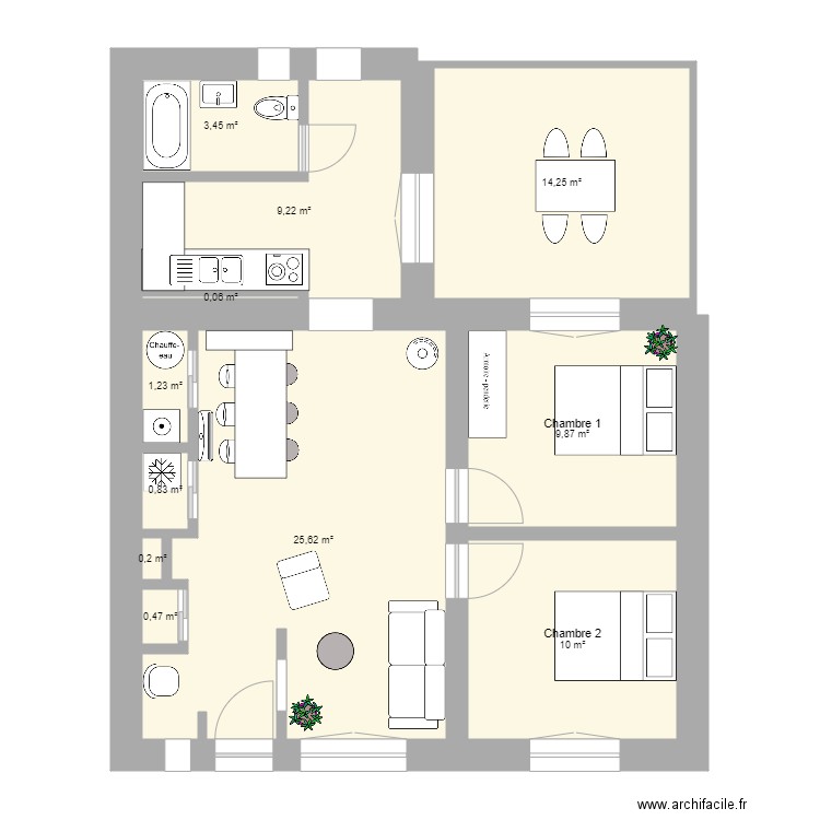 Vio. Plan de 11 pièces et 75 m2