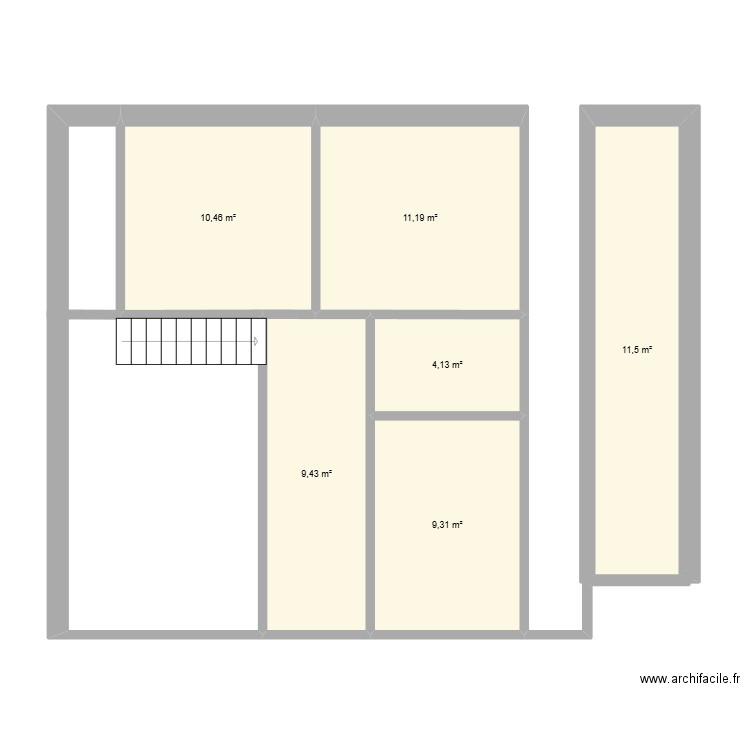 chalet poteau poutre étage. Plan de 6 pièces et 56 m2