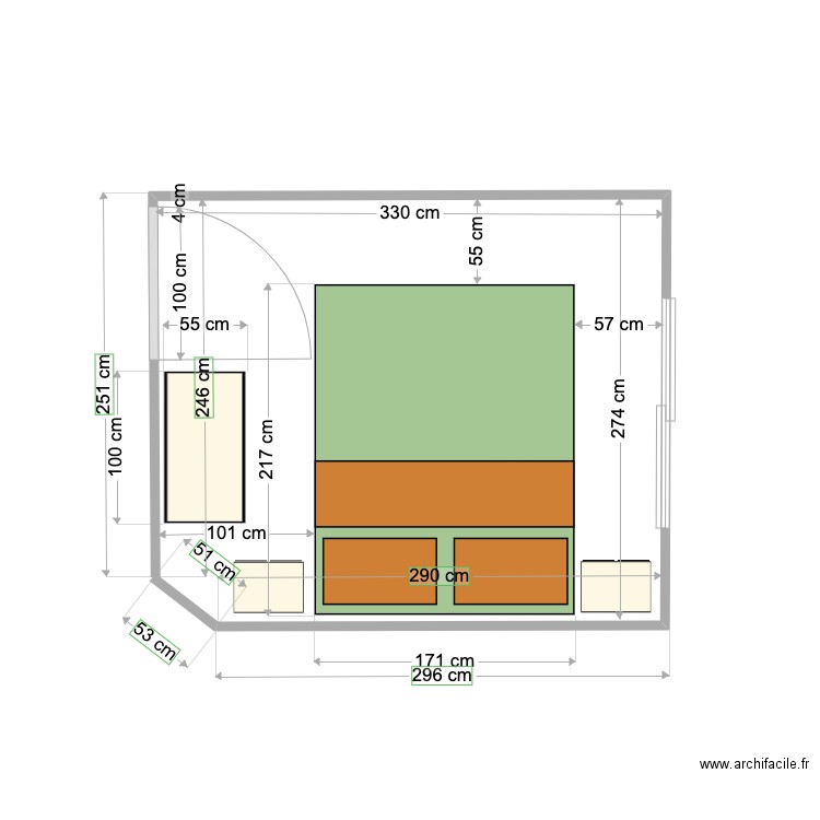 Chambre N°1.1 (Jaune). Plan de 0 pièce et 0 m2