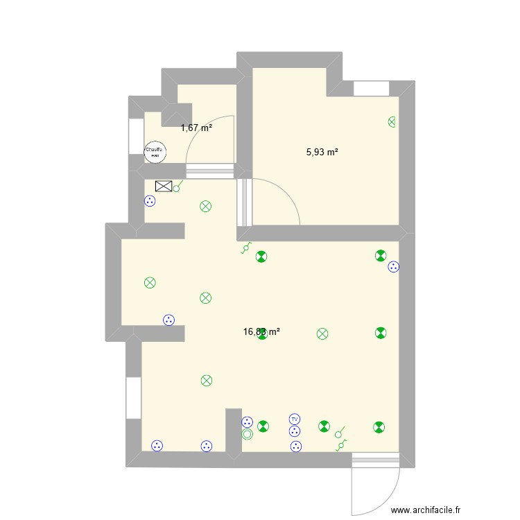 piol CERVO. Plan de 3 pièces et 24 m2