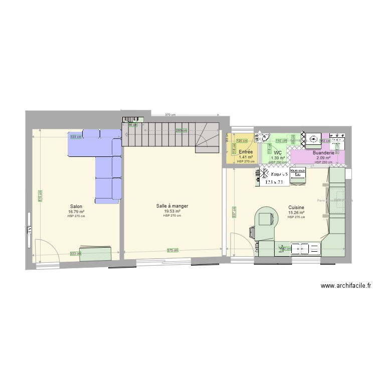 Rez de Chaussée Collectif Plan 6 pièces 56 m2 dessiné par AB 30440