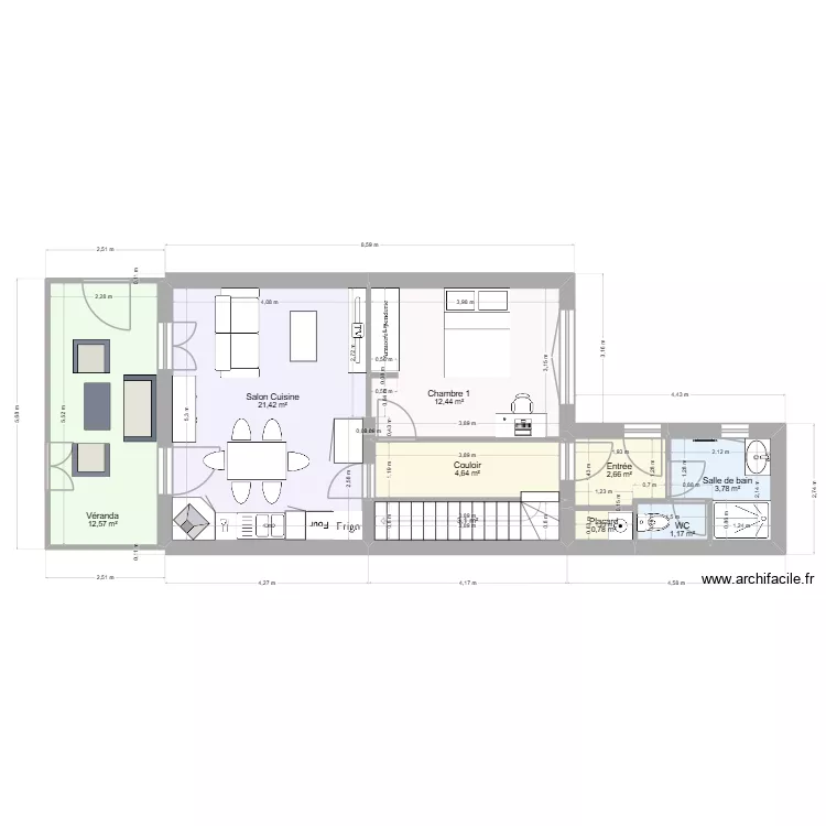 Quillan magasin 1. Plan de 9  et 63 m²