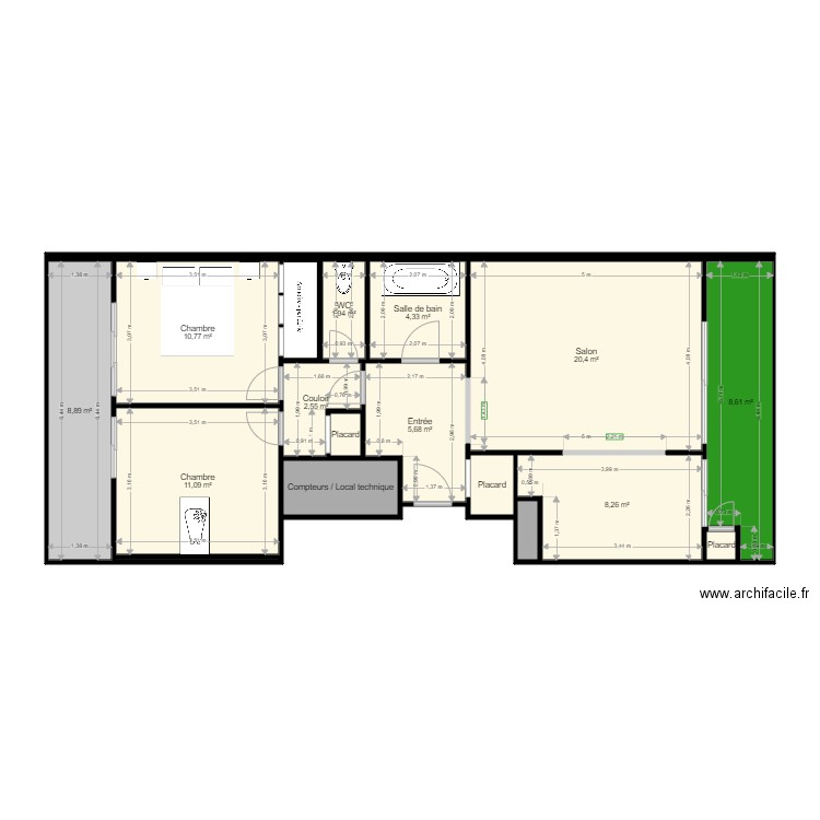 Appartement Amélie. Plan de 17 pièces et 90 m2