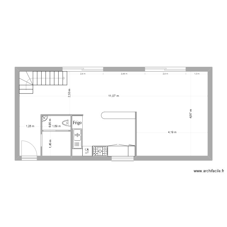 Rez lot A Saint Georges amménagé. Plan de 2 pièces et 54 m2