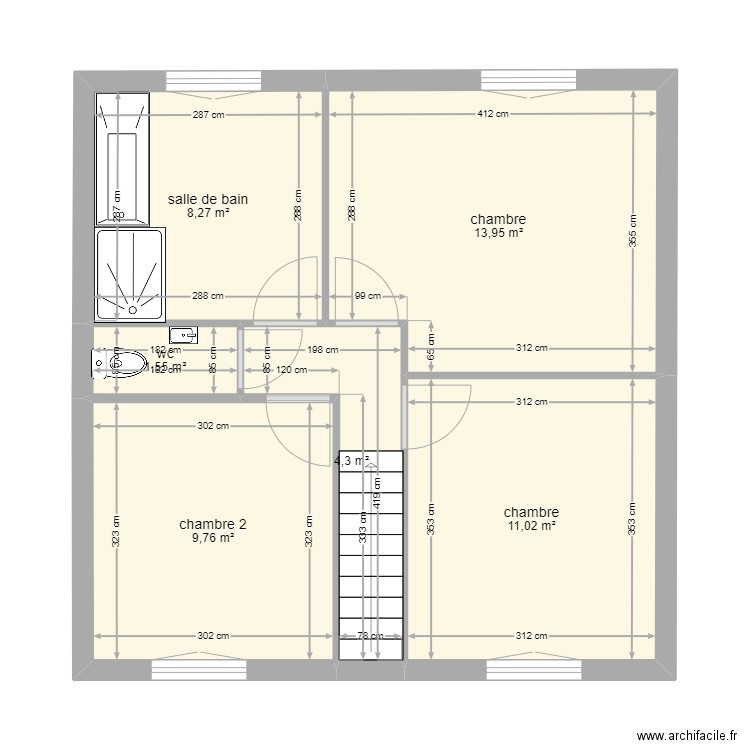 etage eric. Plan de 6 pièces et 49 m2