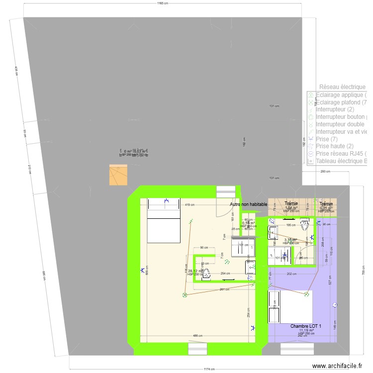 Mordelle - 2ème - Projection modification Kevin. Plan de 33 pièces et 247 m2